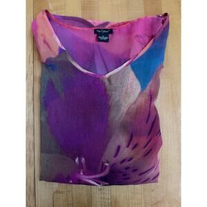 Nue Options Women’s Sheer Colorful Floral Blouse Medium